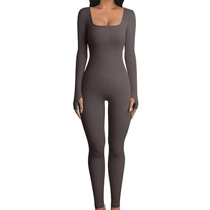 Shannon – Stylish Sports Jumpsuit with Long Sleeves and Square Neck