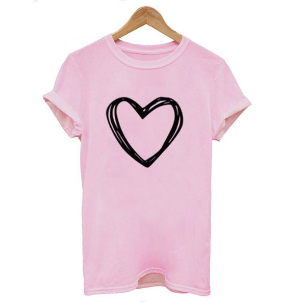 Jacqueline – Heart Pattern Women's T-Shirt, Short Sleeve, Crew Neck, Relaxed Fit
