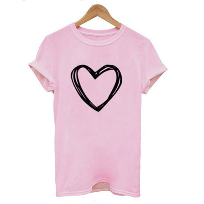 Jacqueline – Heart Pattern Women's T-Shirt, Short Sleeve, Crew Neck, Relaxed Fit