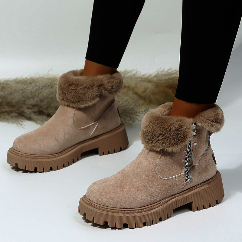 Leah – Thick Plush Snow Boots in Premium Vegan Suede with Non-Slip Sole