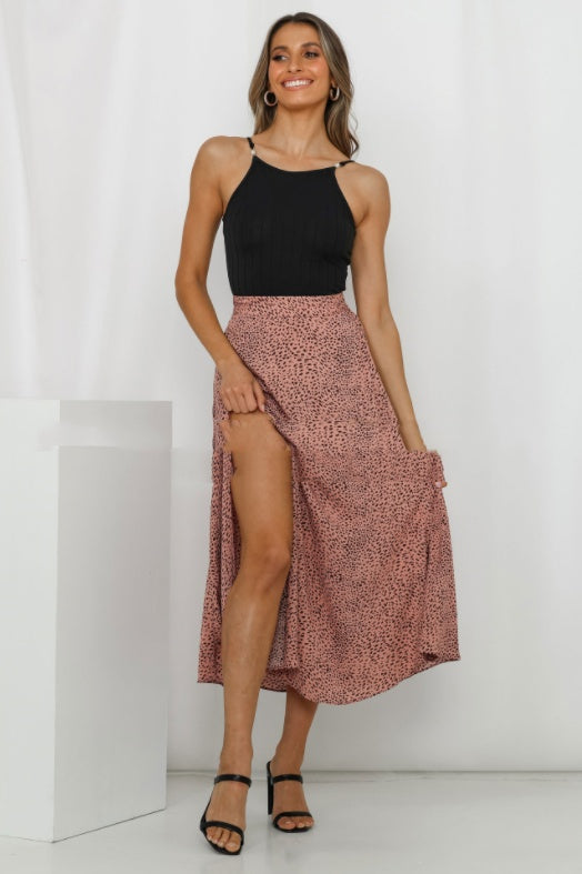 Rose – Long A-Line Skirt with Leopard Print
