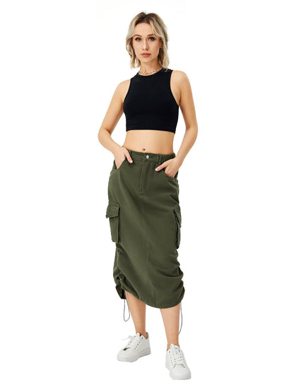 Donna – Long Women's Cargo Skirt with High Waist and Front Slit