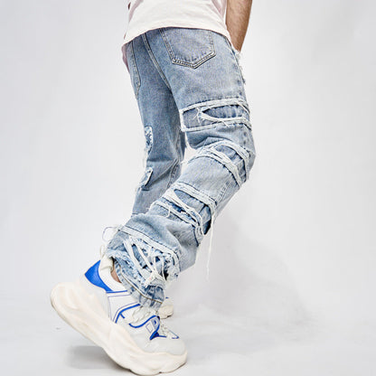 Anton – Stylish Men's Hip-Hop Jeans with Patchwork and Straight Cut
