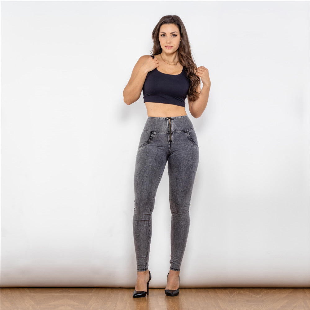 Kathryn – High-Waist Gray Jeggings with Push-Up and Anti-Cellulite Features
