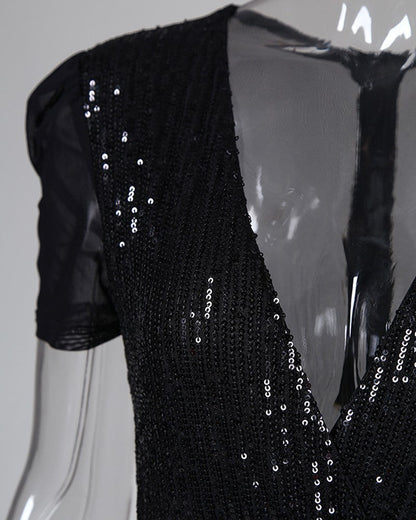 Emily – Deep V-Neck Sequin Dress