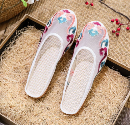 Michelle – Embroidered Cotton Mules in Retro Style