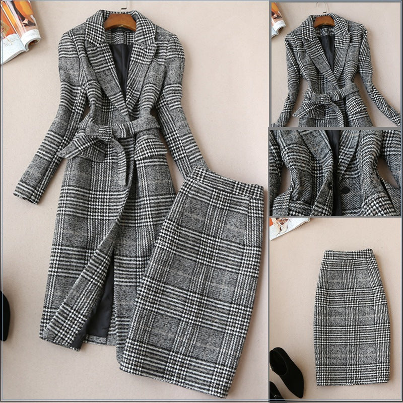 Brett – Grey Plaid Skirt Suit