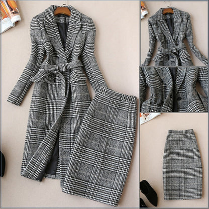 Brett – Grey Plaid Skirt Suit