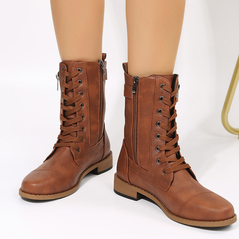 Lynda – Women's Lace-Up Ankle Boots with Side Zipper