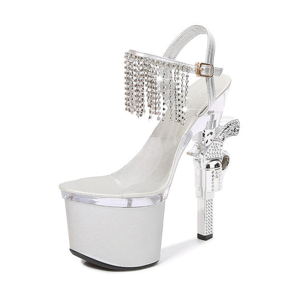 Sophie – High Transparent Sandals with Rhinestones