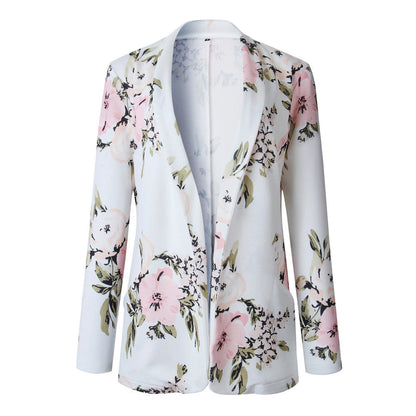 Rose – Long Women's Blazer with Floral Pattern and Pockets