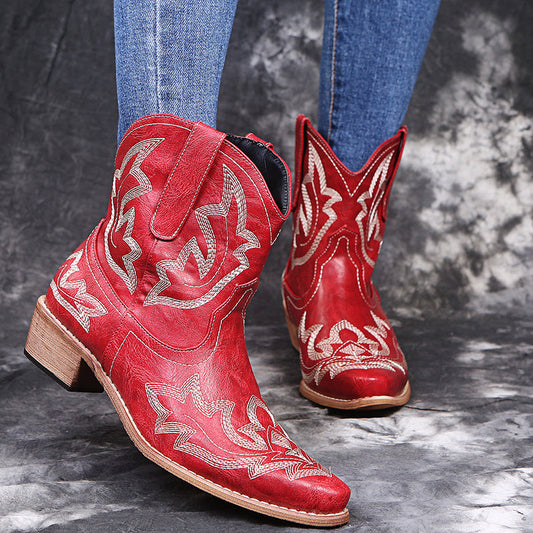 Mary – Embroidered Cowgirl Boots with Wedge Heel