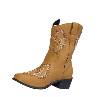 Joan – Embroidered Western Boots with Chunky Heel