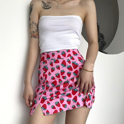 Elizabeth – Cherry Print A-Line Mini Skirt with High Waist and Slit