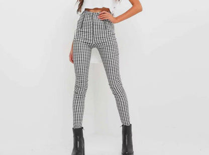 Christine – Slimming Pants with Black-White Check Pattern