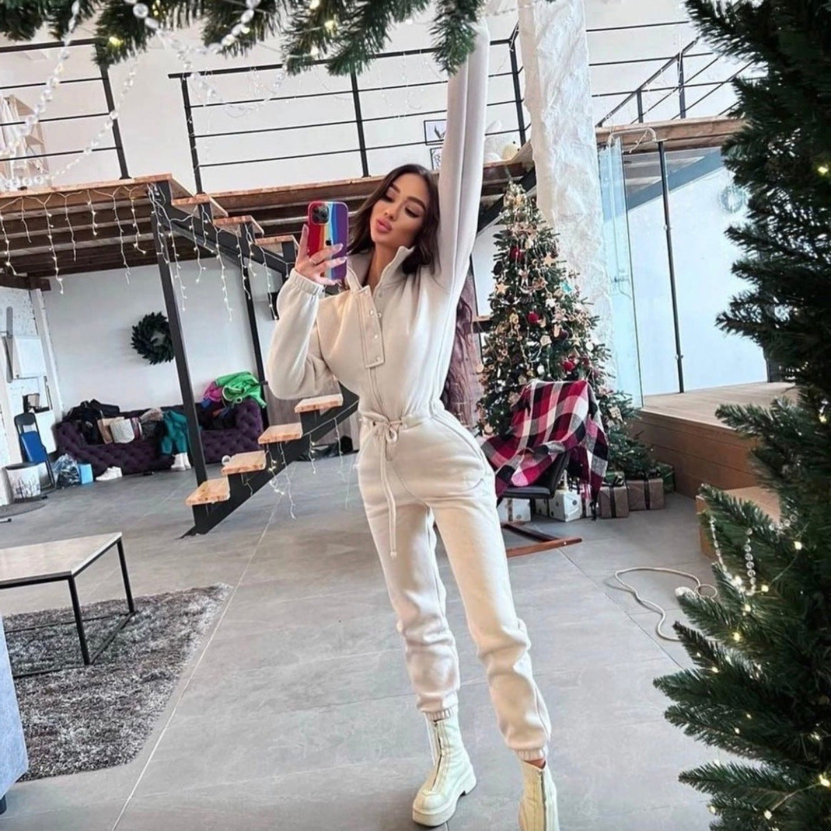 Leah – Casual High-Collar Jumpsuit for Women