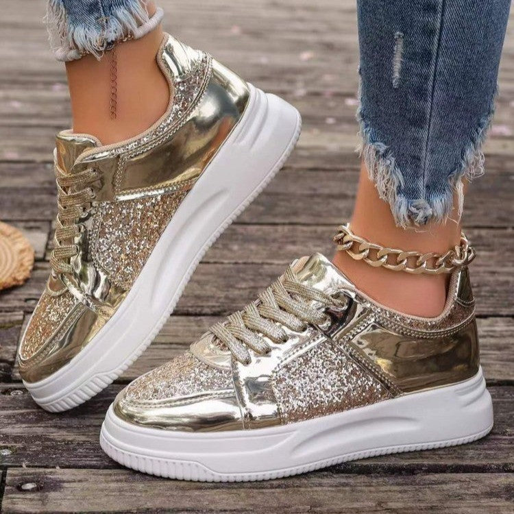 Marie – Lace-Up Sneakers with Sequins and Non-Slip Sole