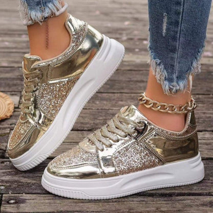 Marie – Lace-Up Sneakers with Sequins and Non-Slip Sole