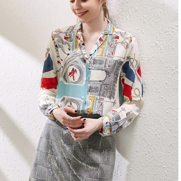 Shannon – Retro Print Chiffon Blouse