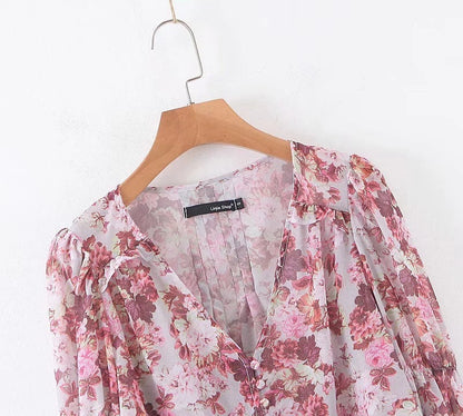 Heather – Printed Shirt with Lantern Sleeves