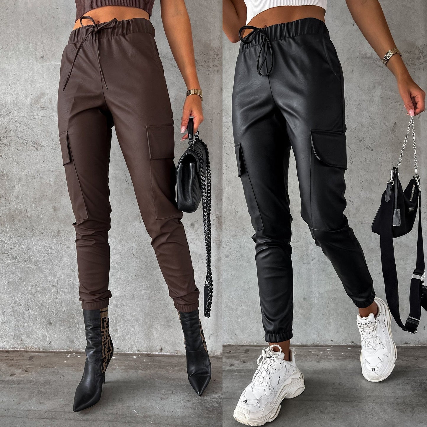 Tracy – Tailored Street Tether Vegan Leather Pants