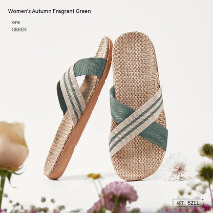 Leah – Cross-Strap Linen Slippers