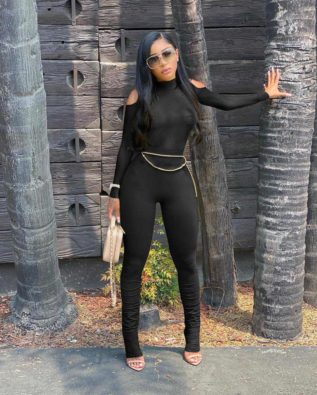 Julia – Long Women's Jumpsuit with Zipper and Pleats