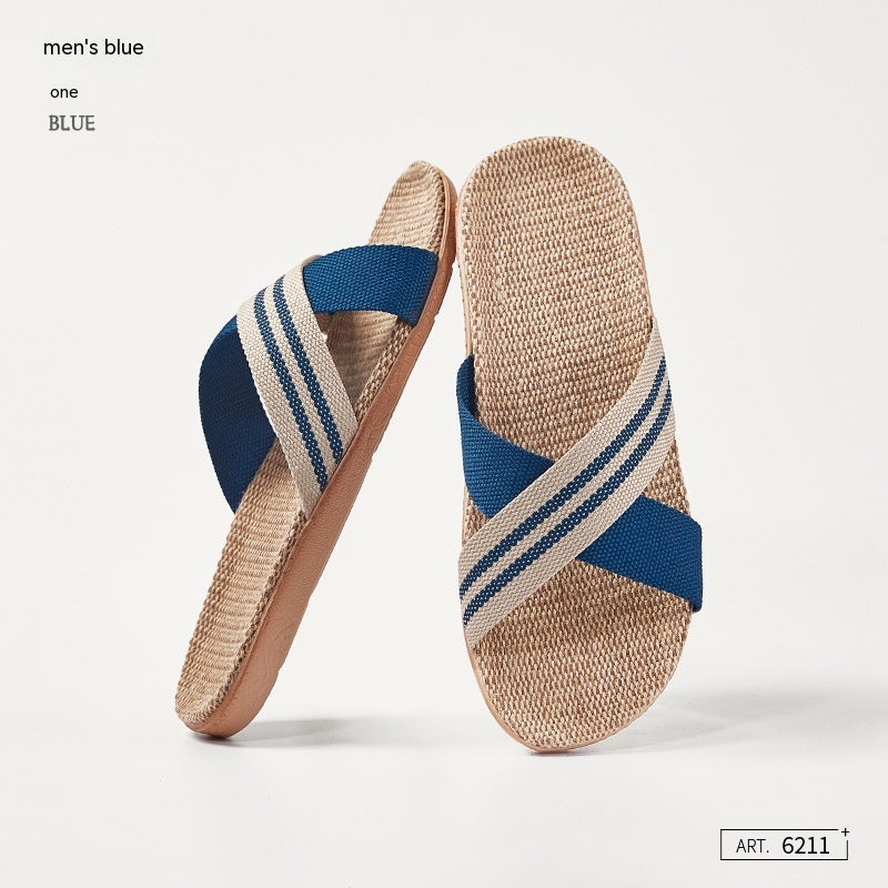 Leah – Cross-Strap Linen Slippers