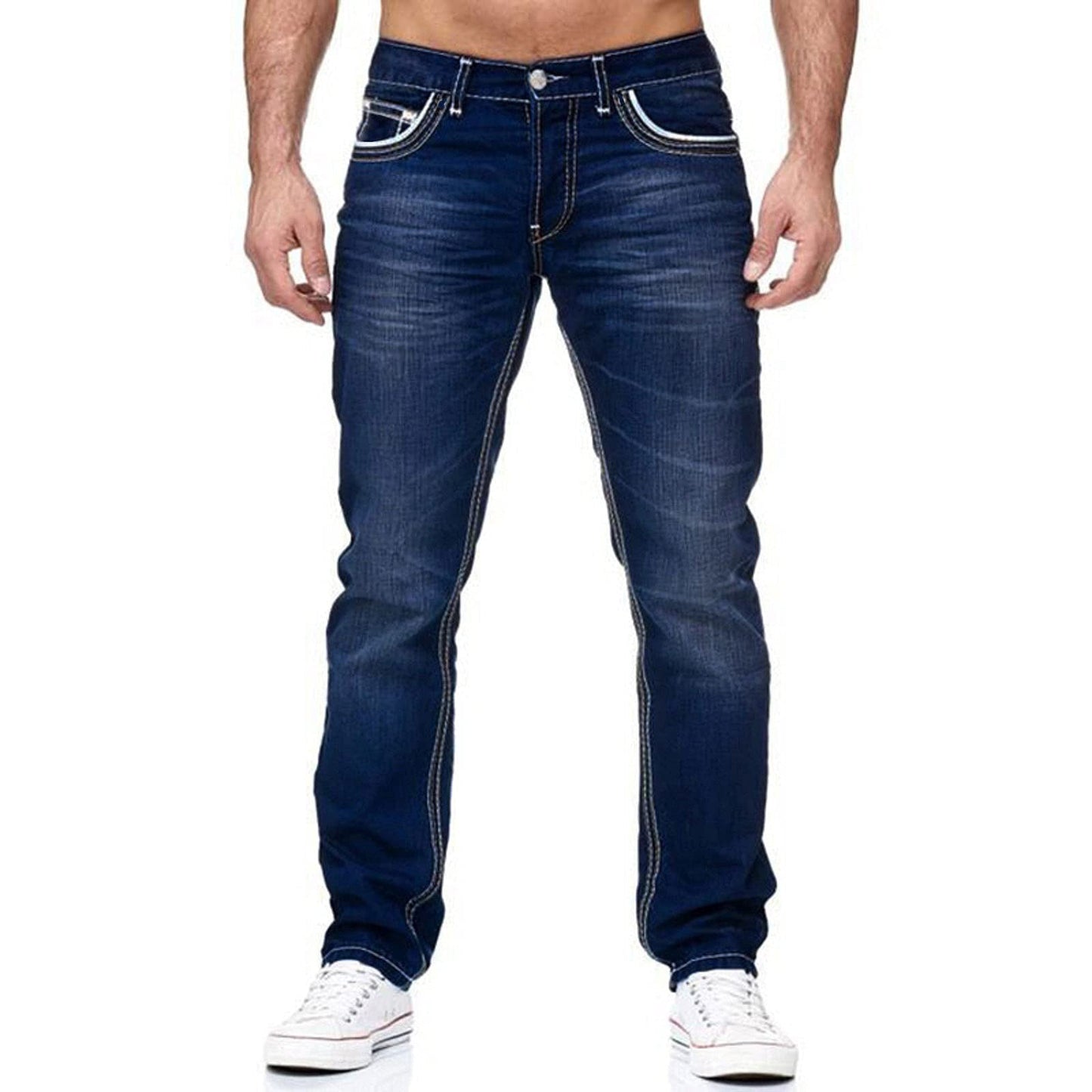 Robbie – Men's Jeans with Pockets, Straight Cut, Business Casual Daily Streetwear
