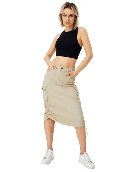 Donna – Long Women's Cargo Skirt with High Waist and Front Slit