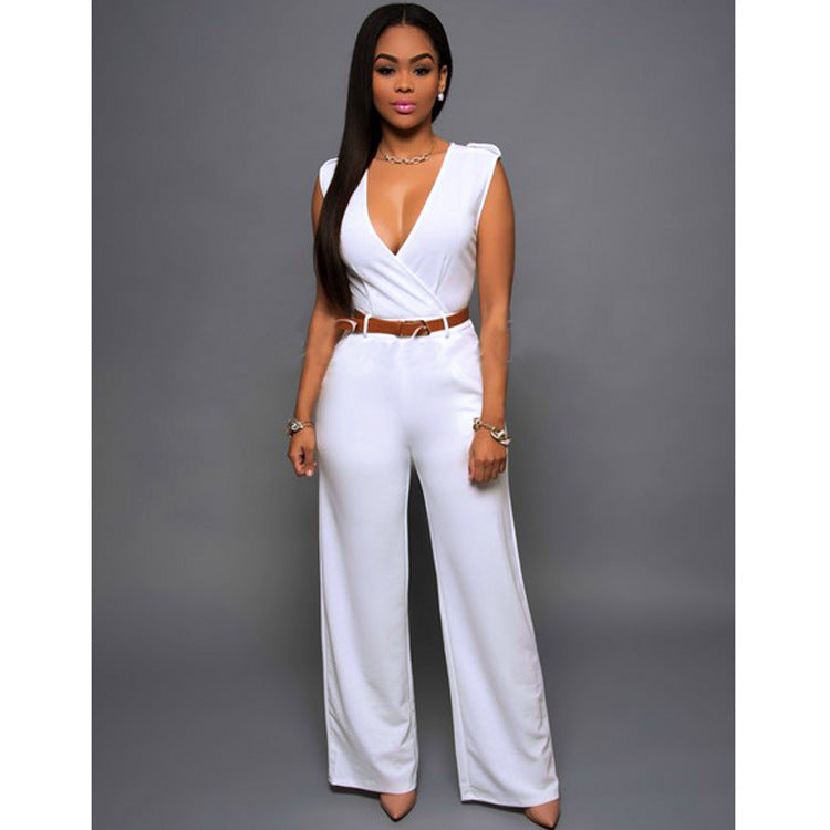 Louise – High-Waist V-Neck Wide-Leg Jumpsuit with Belt