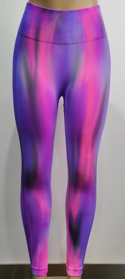 Susan – Seamless High-Waisted Yoga Pants with Aurora Tie-Dye Print