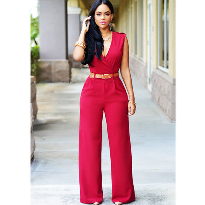 Louise – High-Waist V-Neck Wide-Leg Jumpsuit with Belt