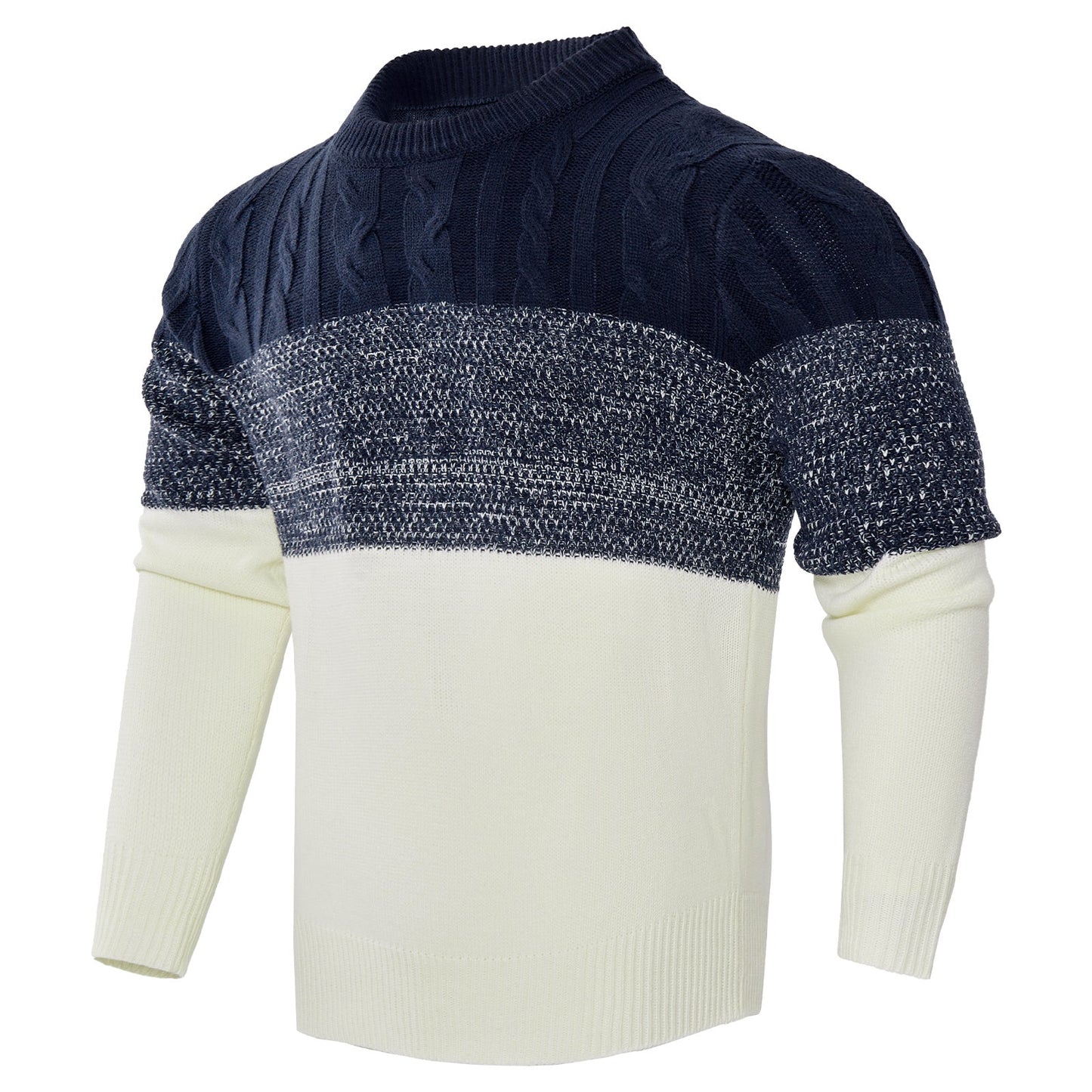 Callum – Casual Color Block Long Sleeve Sweater with Cable Knit