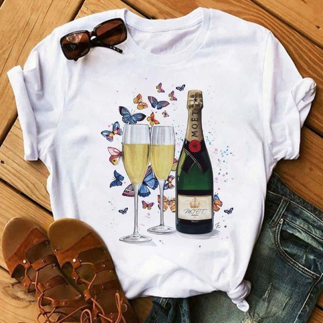 Christina – Kawaii T-Shirt with Rose Gold Wine Glass