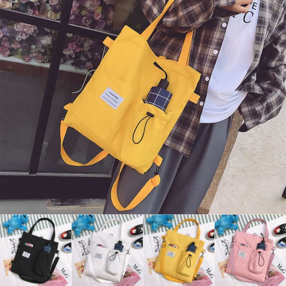 Ann – Stylish Harajuku Canvas Bag with Compartments for Women