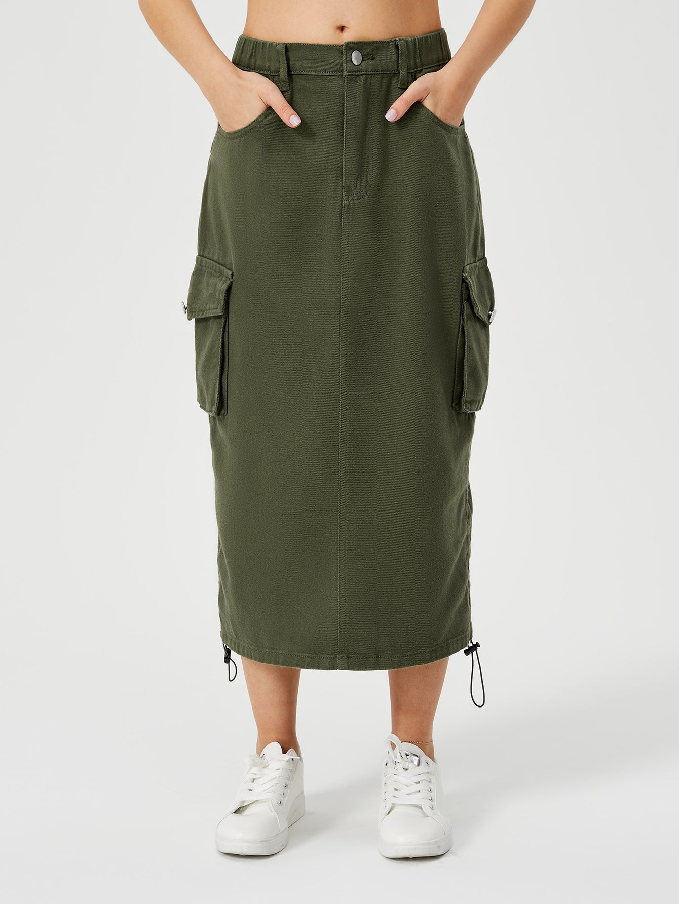 Donna – Long Women's Cargo Skirt with High Waist and Front Slit