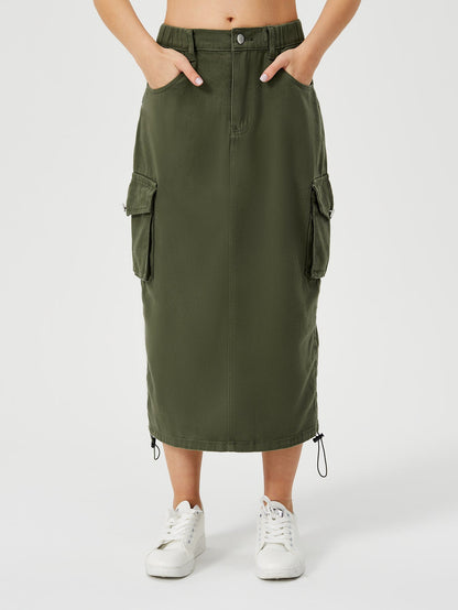 Donna – Long Women's Cargo Skirt with High Waist and Front Slit