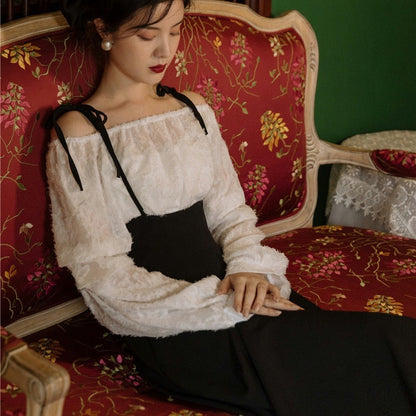 Jessie – Elegant Long-Sleeve Top with Suspender Skirt