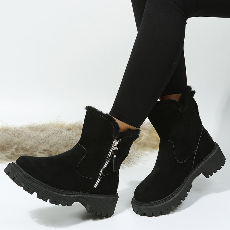 Leah – Thick Plush Snow Boots in Premium Vegan Suede with Non-Slip Sole