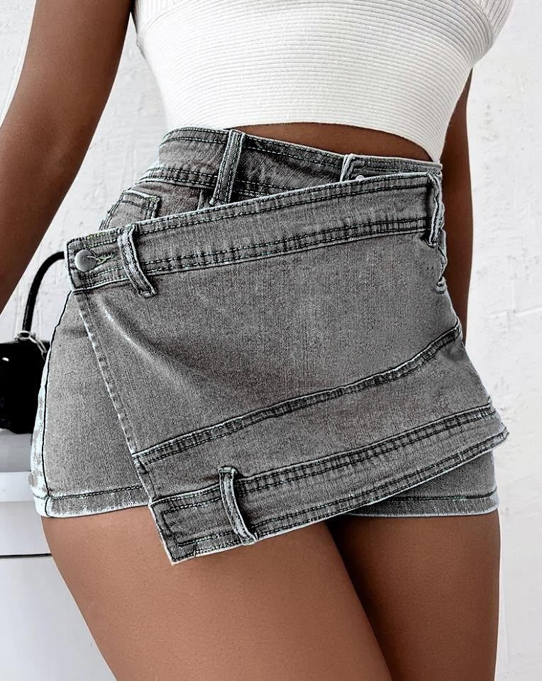 Shirley – Y2K Street Vintage Denim Shorts with Asymmetric Hem