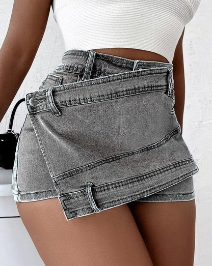 Shirley – Y2K Street Vintage Denim Shorts with Asymmetric Hem