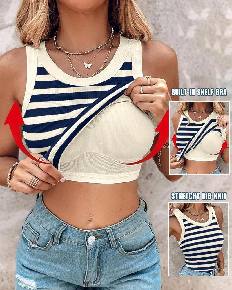 Sarah – Slim Striped Tank Top with Bralette