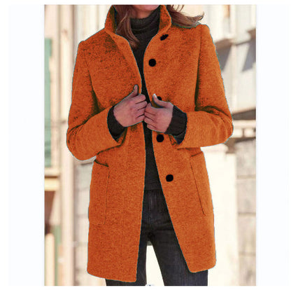Charlotte – Women's Wool Coat with Stand Collar and Pockets