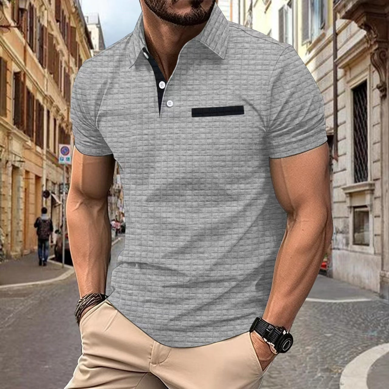 David – Men's Polo Shirt with Jacquard Check Pattern
