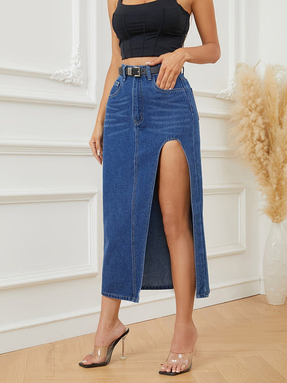 Ann – Asymmetric Denim Skirt with Hollow Hem