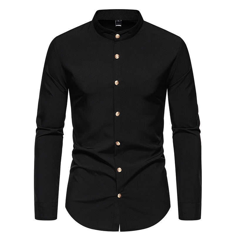 Ben – Men's Solid Party Shirt with Metal Buttons and Long Sleeves
