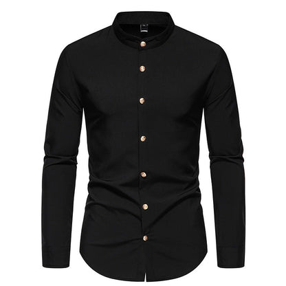 Ben – Men's Solid Party Shirt with Metal Buttons and Long Sleeves