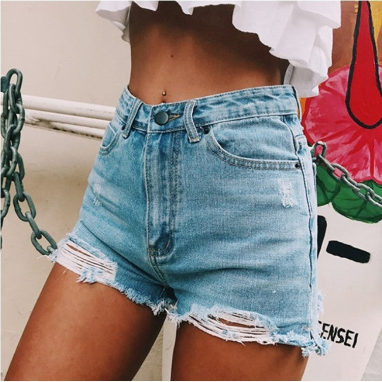 Danielle – Retro Women's Denim Shorts with Distressing