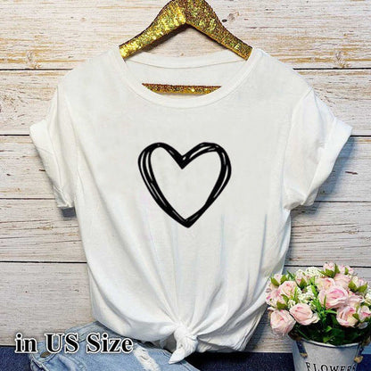 Jacqueline – Heart Pattern Women's T-Shirt, Short Sleeve, Crew Neck, Relaxed Fit